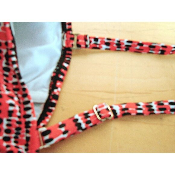 Island Escape Tier Ruffle Swimwear Tankini Top Womens Red Black Geo Print Sz 14 - Picture 8 of 12